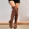 Faux Suede Female Heels Autumn/ Winter Zipper Elastic Knee-high Boots for Women Tube Lace-up Thigh Boots Black Botas