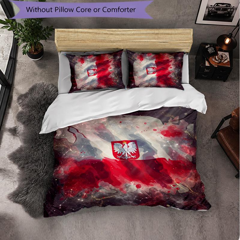 Poland Football Pattern 3 Pieces Bedding Set Soft Microfiber Duvet Cover with Pillow Cases for Bedroom