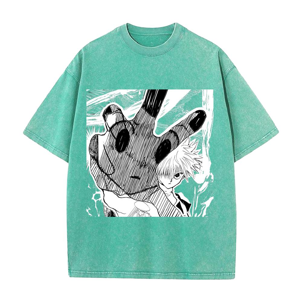 Anime Hunter X Hunter Killua Gon Freecss Graphic T Shirt Men Women Clothing Oversized Tshirt Washed Cotton Tee Harajuku T-shirt
