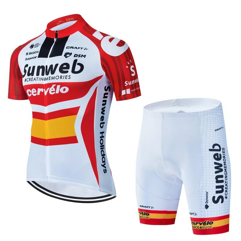 Sunweb Cycling Jersey Set Men Short Sleeve Mountain Bike Performance Wear Breathable Compression Fit