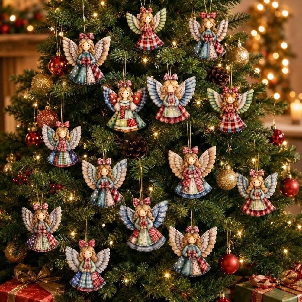 12 pcs Colorful Design Christmas Tree Decor Wooden Girl-Shaped Pendant Home Decor Xmas Decor Winter