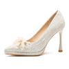 Bridal Wedding Dress Stiletto Wedding Shoes Women Are Not Tired Feet Waterproof Table High Heels Rhinestone Flower Shallow Mouth Stiletto Shoes