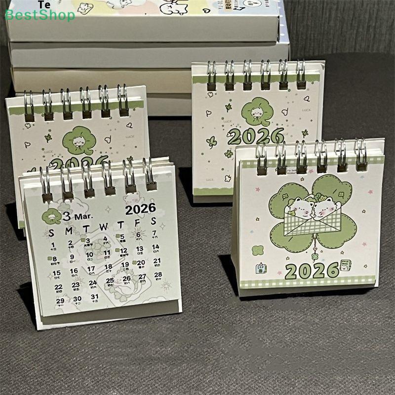 2026 Mini Desktop Calendar Lucky Cat Pattern Design Calendar Portable Coil Calendar Planner For Desk Or Office Use
