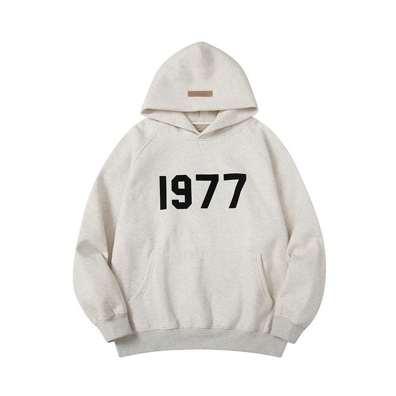 FOG Essentials Oversized Hoodie With Numeric Flock Print Cotton Sweatshirt Men
