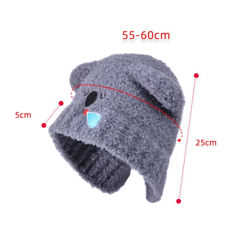 Autumn Winter Hat Women Bear Ear Protection Cap Plush Warm Knitted Wool Hat