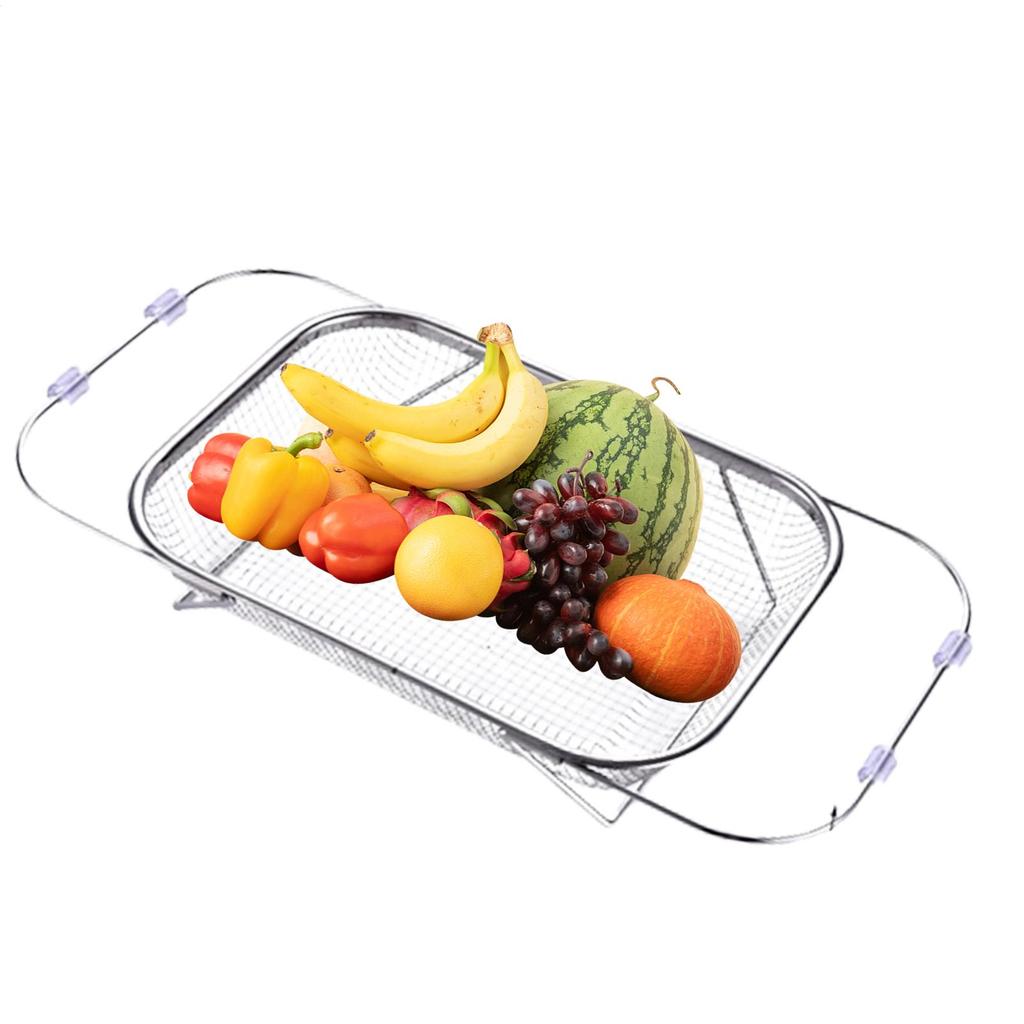 Over The Sink Colander Stainless Steel Extendable Draining Container Kitchen Fruit Colanders For Kitchen Apartment Home Cooks