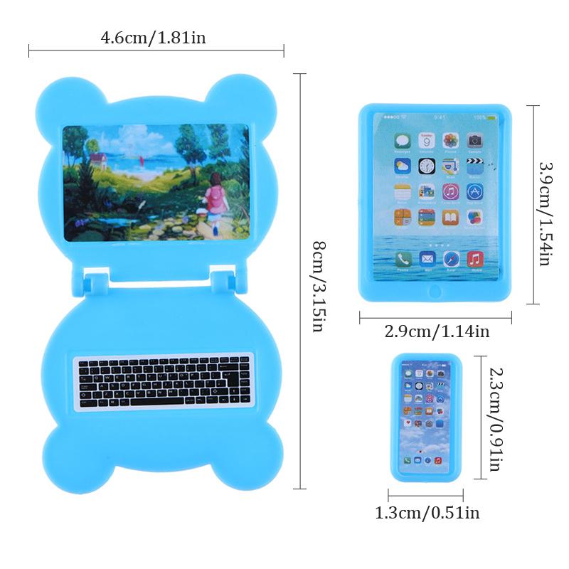 3Pcs/Set 1:12 Dollhouse Miniature Folding Laptop Model Computer Tablet Phone Set Doll House Office Scene Home Decor Toy