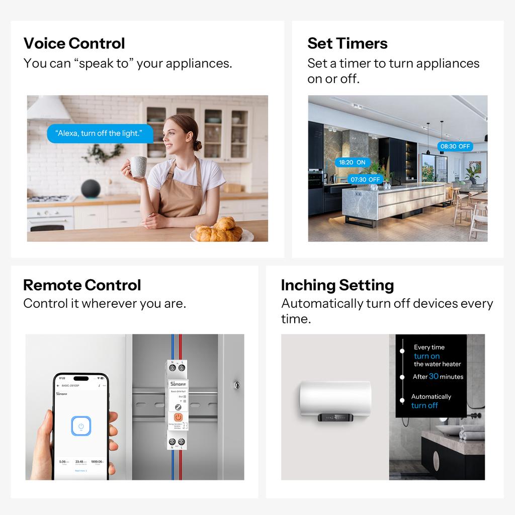 SONOFF BASIC-ZB1GSP Базовый умный переключатель Zigbee на DIN-рейку 32А Высокомощное двухполюсное переключение Отслеживание энергопотребления Защита от перегрузки