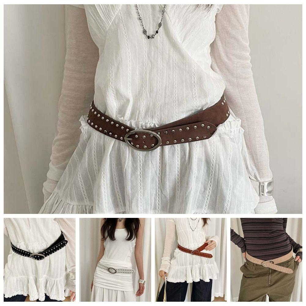Adjustable Y2K Wide Belt Punk PU Leather Waistbands Skirt Accessories Rivet Waist Belt  Waist Seal