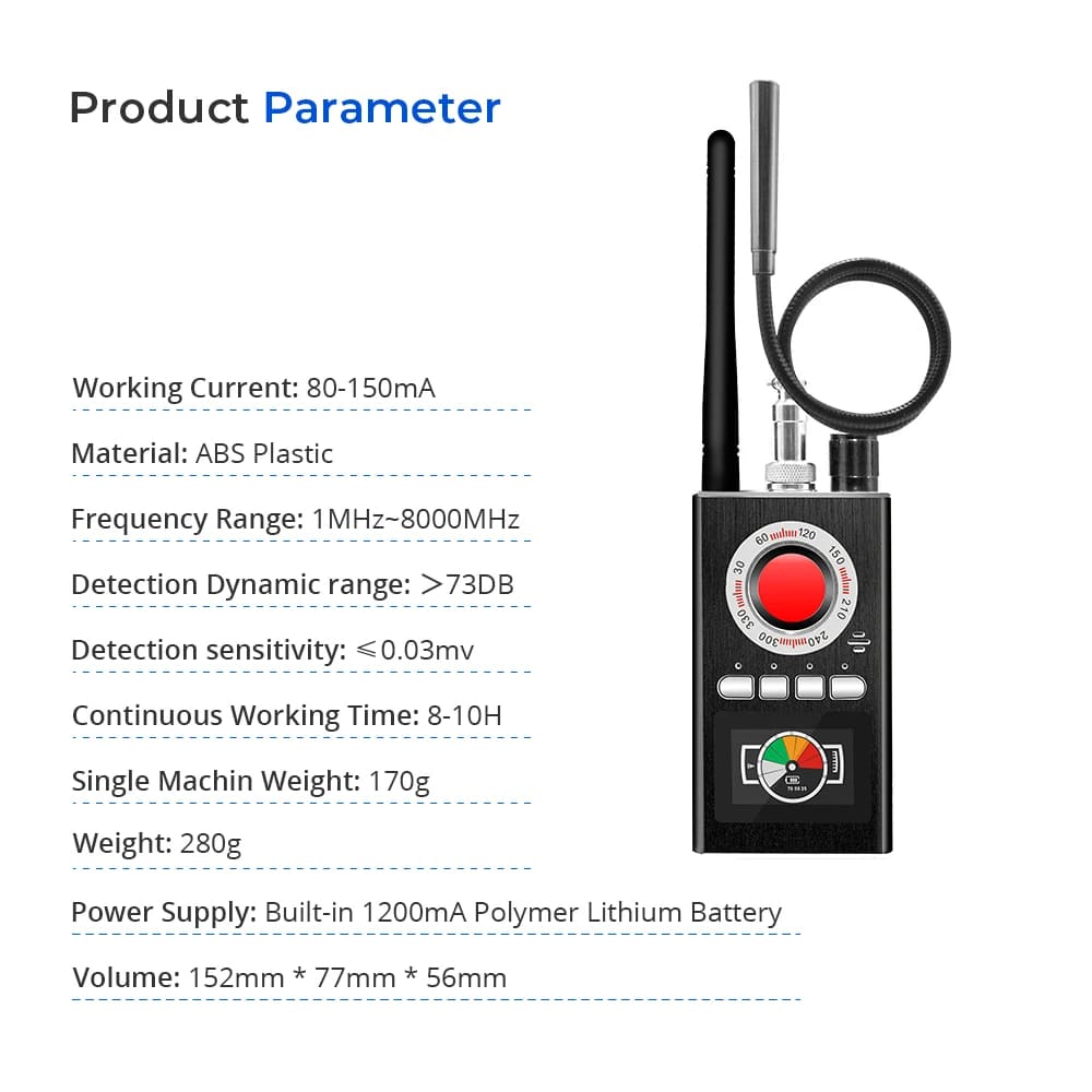 K88 Детектор скрытых устройств Светодиодный дисплей Анти-детектор скрытых камер Охотник за GPS-жучками Мини-камера Сканер радиочастотных сигналов Искатель камер