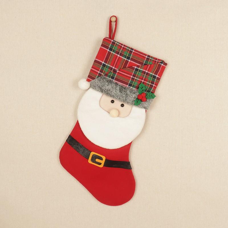 Christmas Stocking Handmade Fabric Ornament Santa Snowman Reindeer Cookie Man Gift Tree Hanging