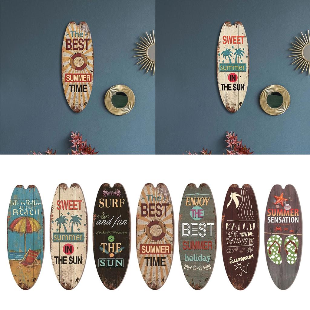 Retro Wooden Surfboard Beach House Decorative Plaque Wooden Sign with Ocean Theme for Home and Office Decoration