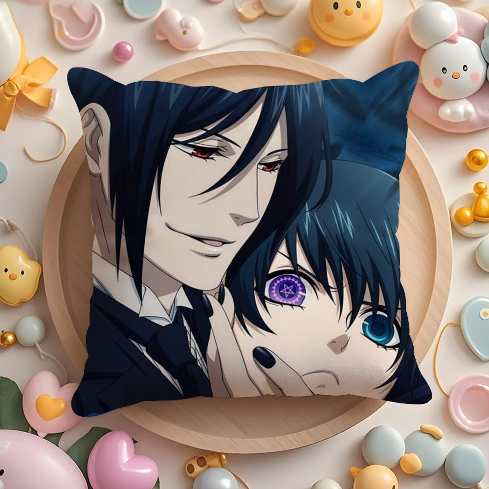 Pikpaka Anime Manga Black Butler Cushion Cover Plush Fabric Soft Double-Sided Printed Sofa Warm Winter Home Gift Pillow Cover