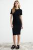 Женское стильное платье Черное эластичное трикотажное платье-карандаш в рубчик с круглым вырезом