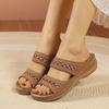 Мягкие женские тапочки на платформе, летние, с открытым носком, на толстой подошве, нескользящие, пляжные туфли, размер плюс 44, повседневные шлепанцы на среднем каблуке