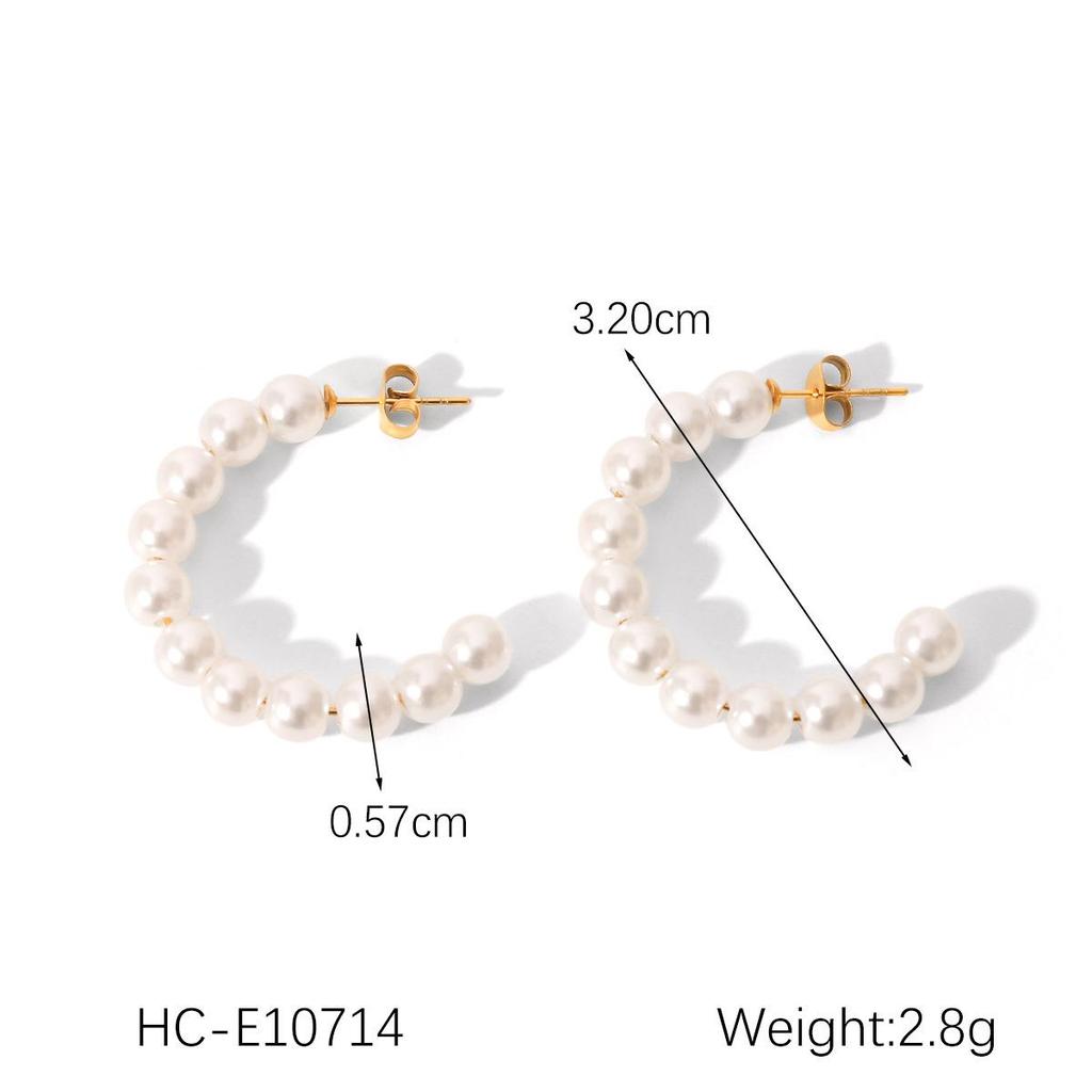 Европейские и американские ретро серьги-пусеты C-образной формы из нержавеющей стали с жемчугом для женщин