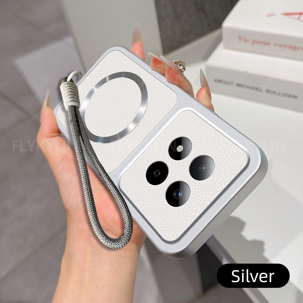 Чехол для телефона Magsafe для Xiaomi Redmi Note 17 15 Pro 5G Note 14 Pro Plus 14S из ПУ кожи ягненка с ремешком на запястье Мягкий чехол