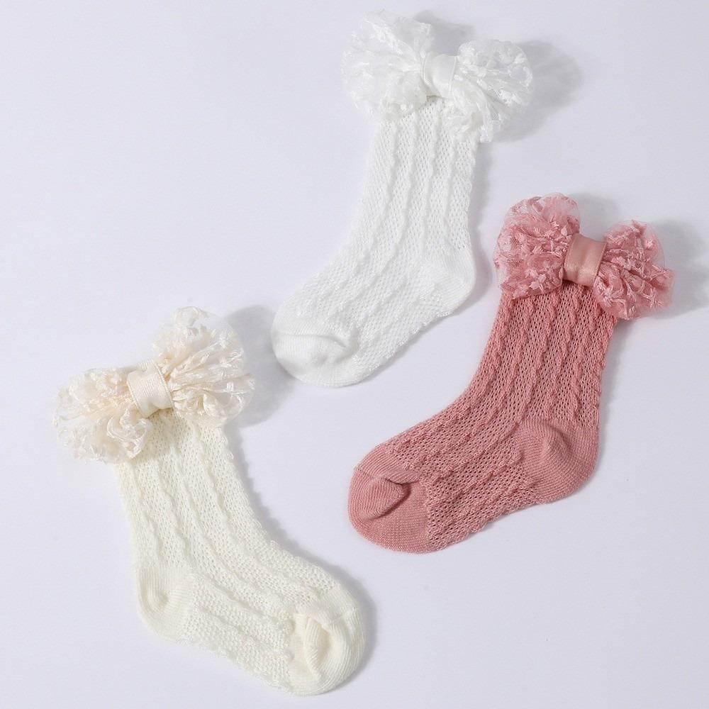 2PCS/Set Hollow Out Lace Bow Socks Lace Bow Knit Socks Set 3-12M Newborn Baby Girl