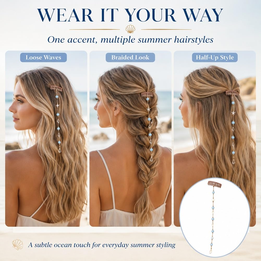 Beachy Mermaid Hair Accent: Starfish  Bead Details for Women Clip Beads Pretty Summer Cute Accessory Headdress Hairstyle Styling Tool for Beach Wedd