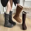 Женские мягкие эластичные утолщенные подошвы увеличивающие рост зимние меховые теплые холодостойкие утепленные снегоходы нескользящие износостойкие повседневные спортивные длинные хлопковые сапоги