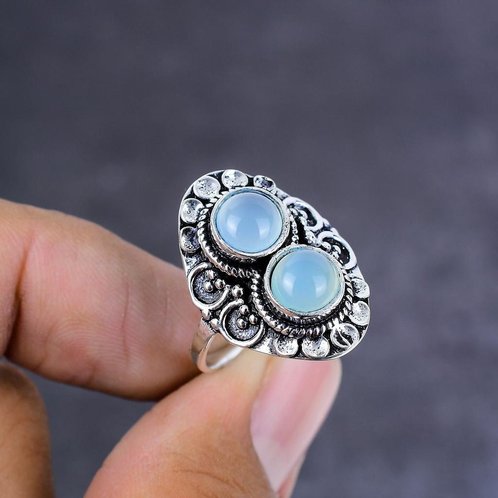 Подарочное кольцо из серебра 925 пробы с натуральным молочным опалом, размер 8, ручная работа R9q45