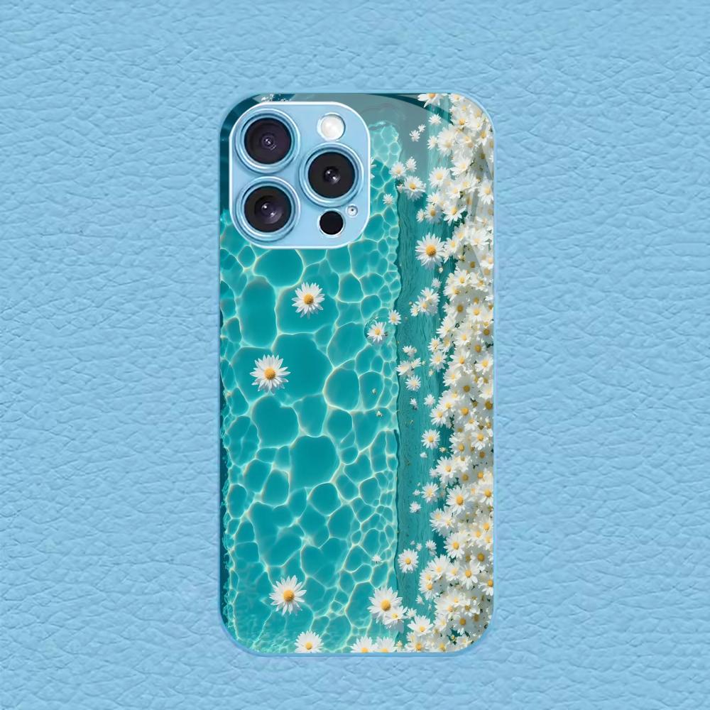 Бирюзовая вода с белыми ромашками для чехла iPhone 17 для coque iphone Чехол fundas Стекло для iPhone 17 16 15 14 13 12pm Pro Plus