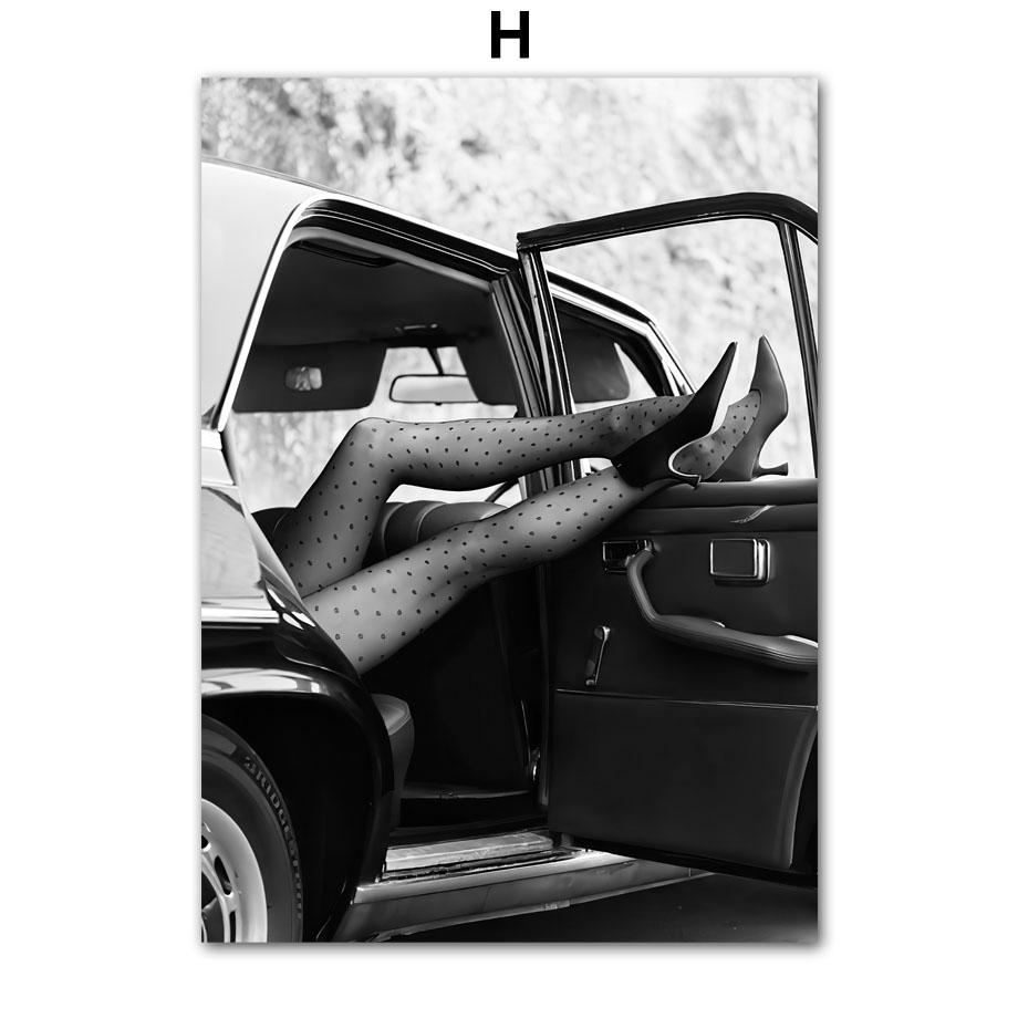 Wall Art Canvas Painting Racing Car Paris Towel Shopping Girl Gift Black White Home Decor Poster Print Living Room Wall Pictures