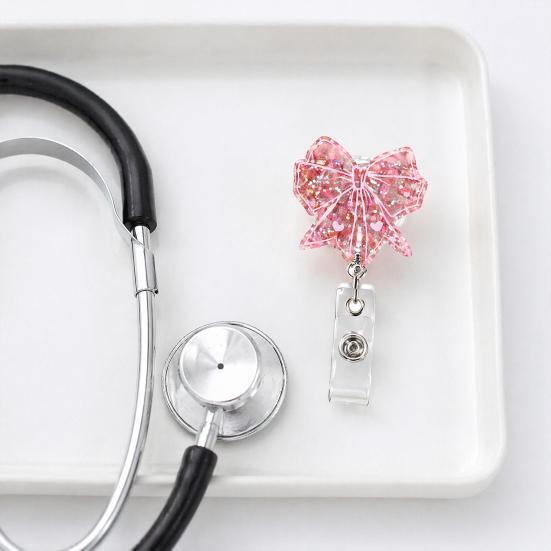 Cute Badge Reel Nurse Reel, Funny Retractable Glitter Acrylic Name Tag Holder with Decorative Clip, Sparkly ID Card for Teachers Student Staffs
