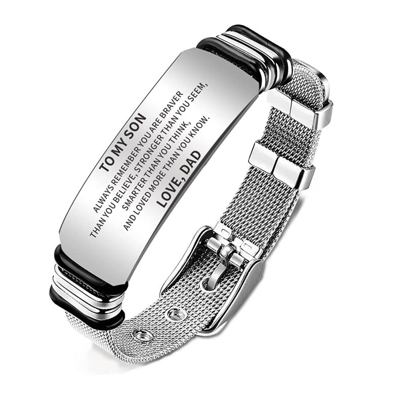 Браслет для сына, подарки от мамы, папы, персонализированный мужской браслет из нержавеющей стали с гравировкой
