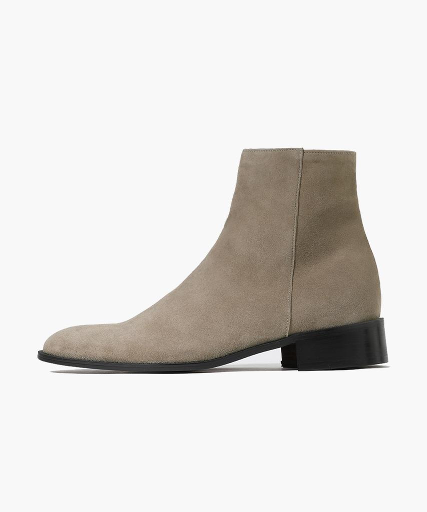 Firenze Atelier Hidden Zipper Detail Slim Toe Suede Zip-Up Boots 3343-Qs [Ash Beige]