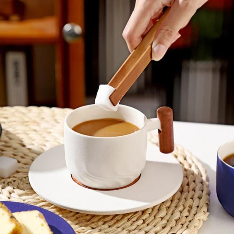 Творческий ручной работы винтажная кофейная чашка с блюдцем набор изысканные деревянные ручки керамические кружки легкие роскошные чашки для завтрака молоко чай