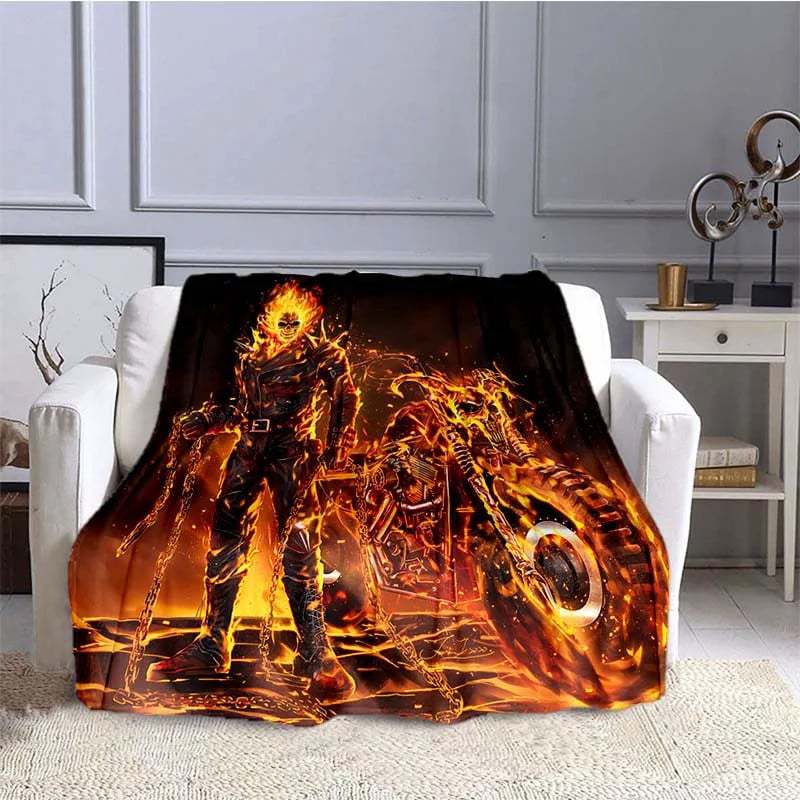Flame Skeleton Motorcycle digital-printed polyester Bedroom velvet flannel cover blanket Fleece soft cover blankets for beds