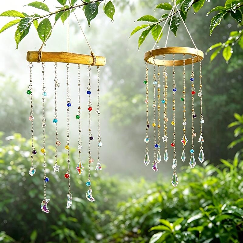 Crystal Wind Chimes Rainbow Suncatcher Window Wind Bells Crystal Hanging Pendant Outdoor Home Garden Decorations
