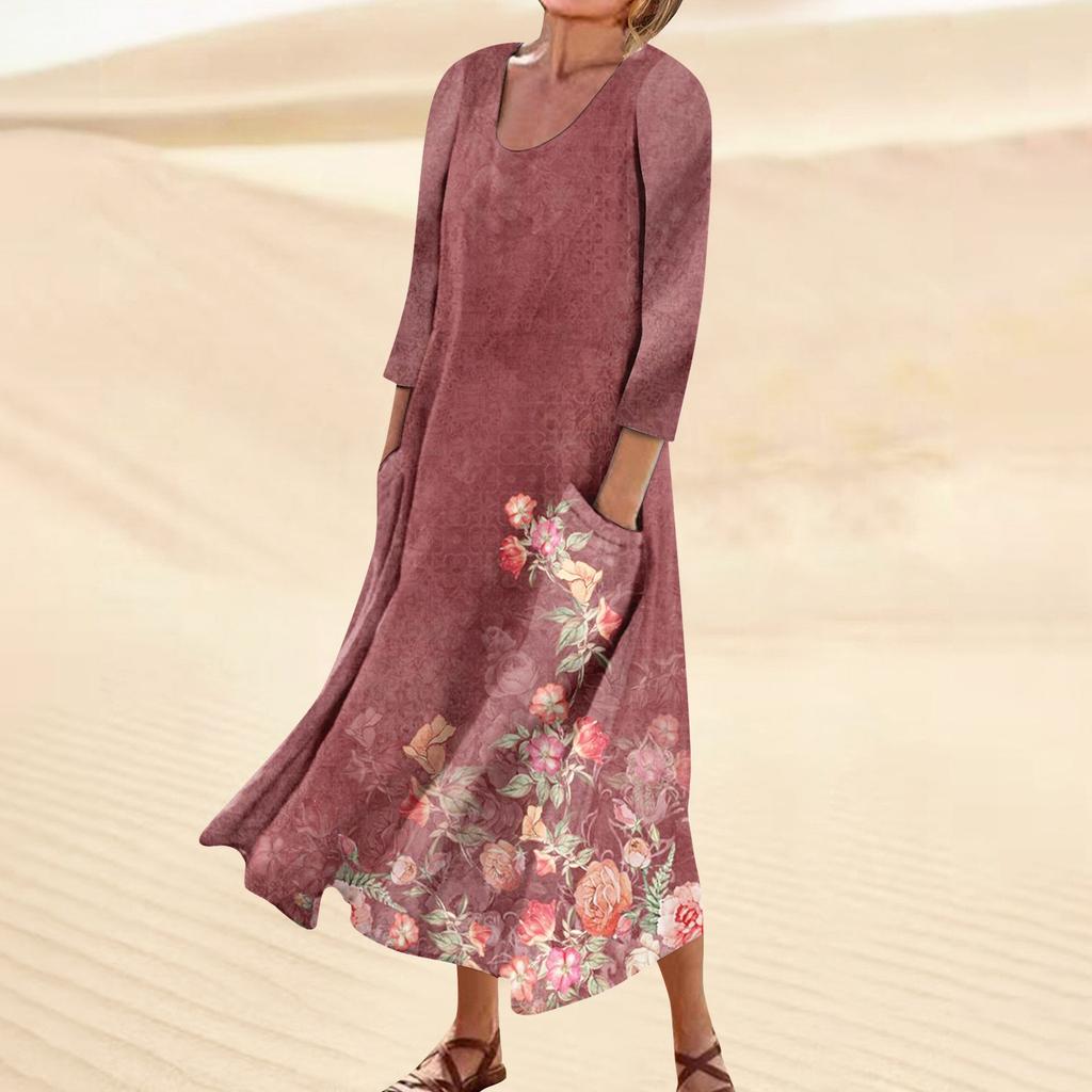 Платье для женщин, весеннее повседневное модное платье в стиле бохо с рукавами 3/4 для праздника, большого размера