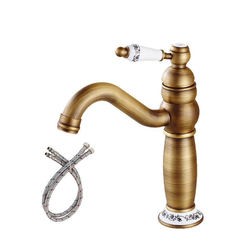 Brushed Gold Bathroom Faucet Antique Basin Faucet Chrome Sink Mixer Tap Hot & Cold Deck Mounted Lavatory Crane Water Tap Black
