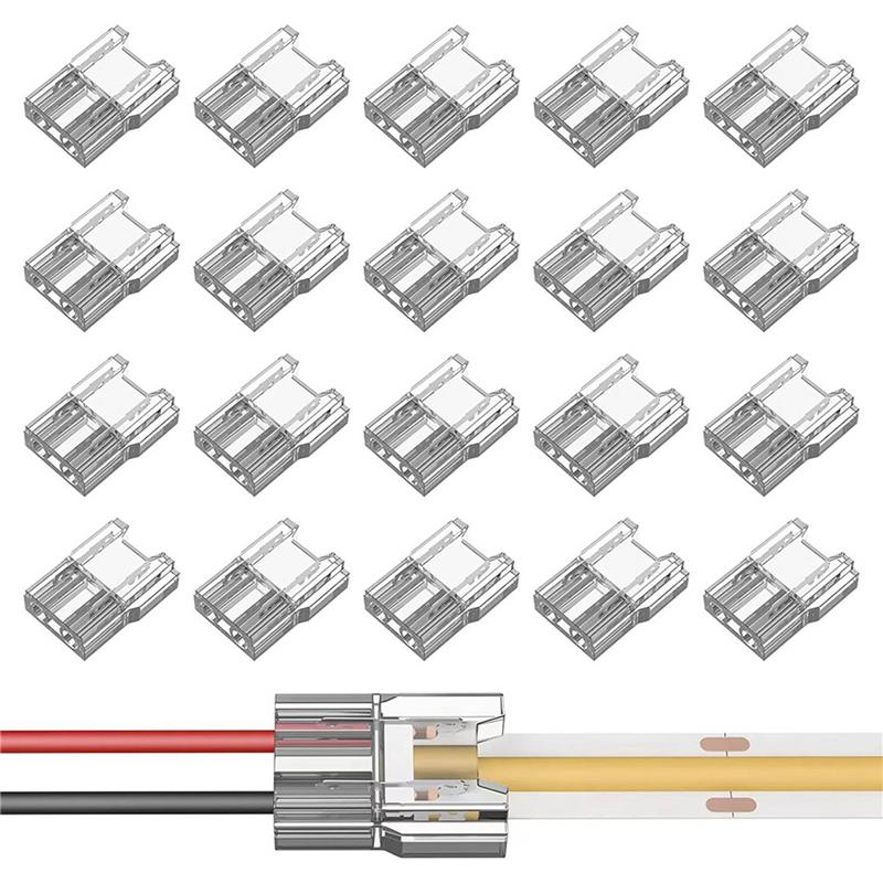A25F-LED Коннекторы для светодиодной ленты 40 шт. 2-контактные, для соединения ленты с проводами, прозрачные, без пайки, без темных зон, 8 мм