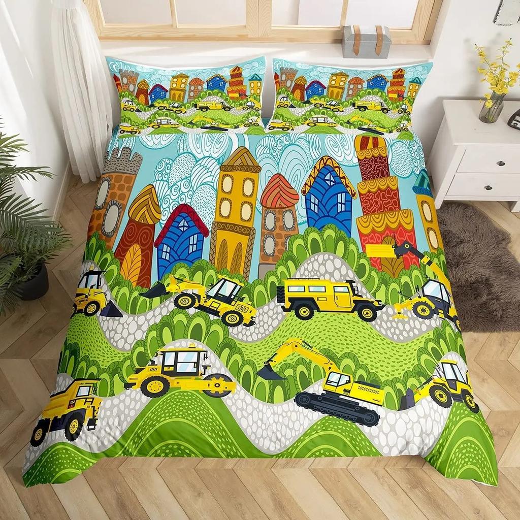 Детский мультяшный комплект пододеяльника с принтом машинок, комплект постельного белья с изображением города, улицы, дороги, из микрофибры, чехол для одеяла размера твин, квин