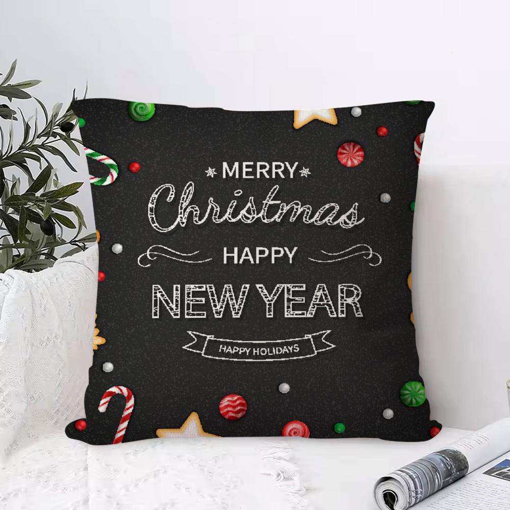 Cute Christmas Elements Cushion Cover 1 Piece Short Plush Pillowcase, Soft And Washable, Mostly Used For Sofa, Car