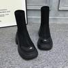 2024 Women Mid-Calf Boots Autumn Women's Black All-match Platform Long Boots Winter Slip On Short Plush Women Chunky Heel Boots