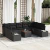 VidaXL 10-piece Garden Sofa Set with Cushions Black Poly Rattan Acacia 3348003