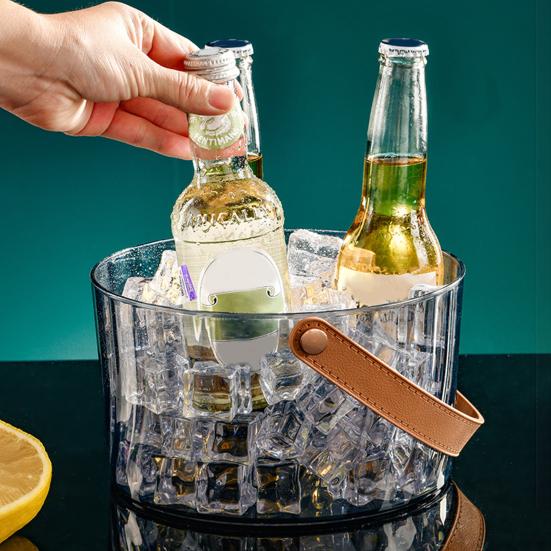 Clear Ice Bucket Cocktail Glass Chiller with Faux Leather Handle