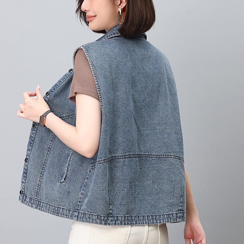 Женский повседневный джинсовый жилет - 2024 Модная омолаживающая верхняя одежда на весну/осень