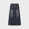 Women's High Waist A-Line Denim Skirt for Spring/Autumn 2024 with Raw Edge Detailing