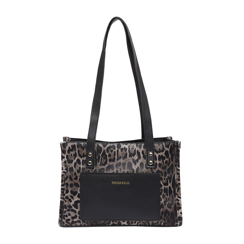 Print Leopard Fashionable Large Tote Bag For Women Stylish Pu Shoulder Handbag