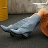 Женские ботфорты Модные ботильоны с острым носком на голенище Классика Женские вестерн-ковбойские сапоги Джинсовые ботинки-всадники Botas Mujer