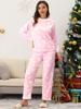 Cheibear Heart Print Winter Fleece and Flannel Pajama Loungewear Size XL Women's Set, Pink,
