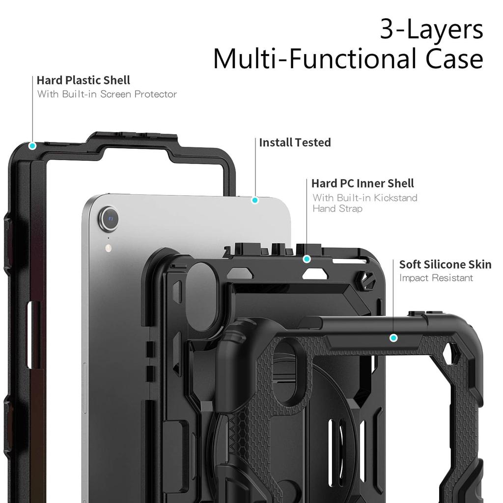 Чехол для iPad Mini 7 (А17 Про)2024/ Mini 6 8,3'' с Защитным стеклом Держателем для карандаша [360° Вращающийся ремешок на руку] и Подставкой Ударопрочный