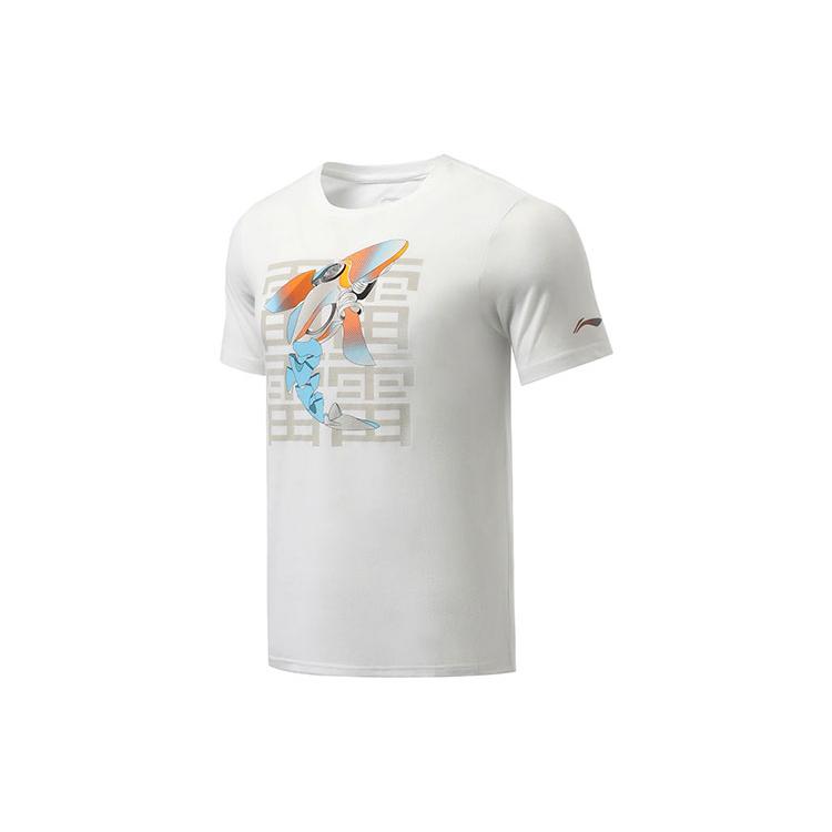 Коллекция Li Ning для бега Футболки Мужская Стандартная Белый Круглый вырез Умеренный Прямой крой ATSR489-2