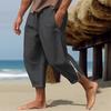 Men Summer Beach Pants Loose Side Pockets Drawstring Elastic Waist Zipper Legs Solid Color Gym Training Jogging Sweatpants Ninth Trousers