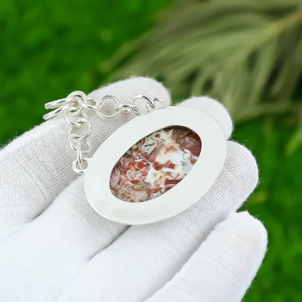 Natural Rainbow Jasper Gemstone Jewelry 925 Sterling Silver Pendant For Girls